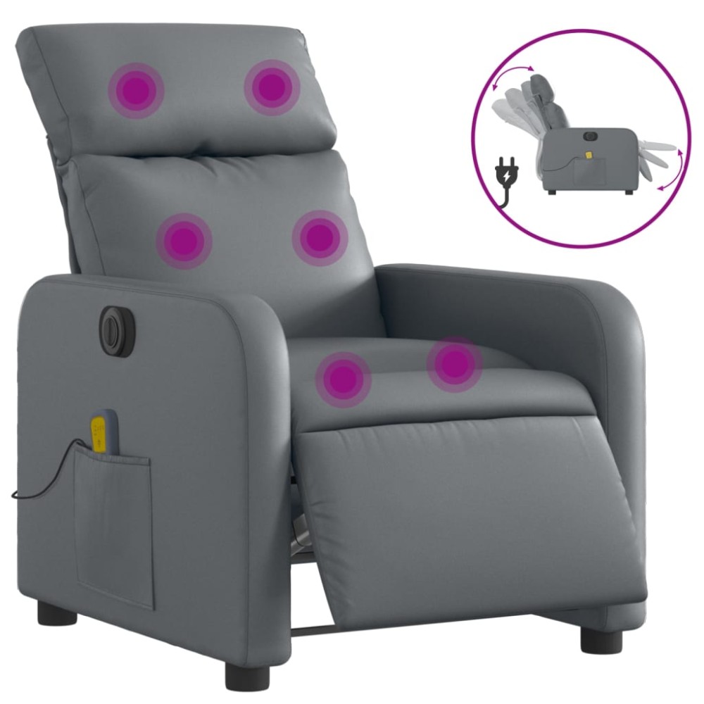 vidaXL Fotoliu de masaj electric rabatabil, gri, piele ecologică