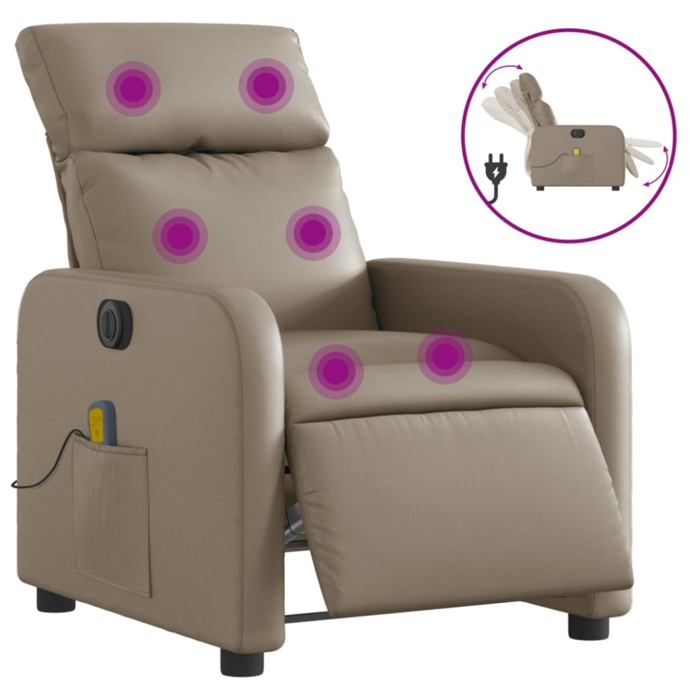 vidaXL Fotoliu electric masaj rabatabil, cappuccino, piele ecologică