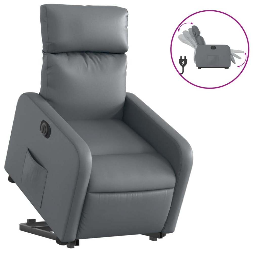 vidaXL Fotoliu rabatabil electric cu ridicare, gri, piele ecologică