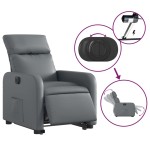 vidaXL Fotoliu rabatabil electric cu ridicare, gri, piele ecologică