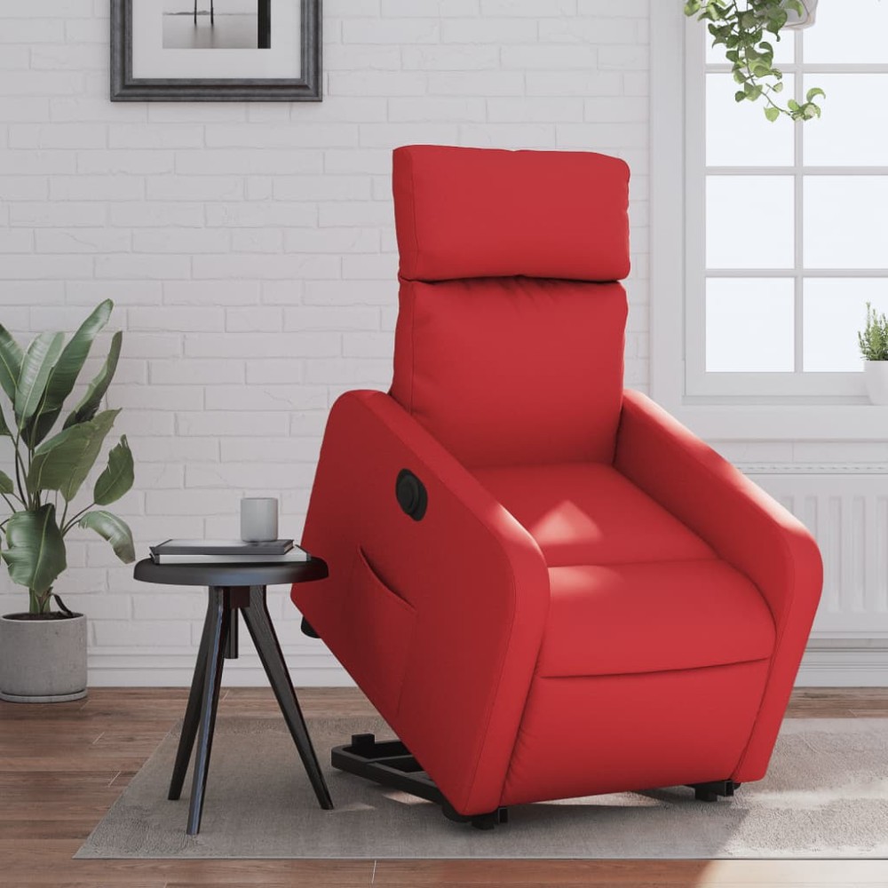 vidaXL Fotoliu rabatabil electric cu ridicare, roșu, piele ecologică