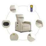 vidaXL Fotoliu electric masaj rabatabil cu ridicare, crem