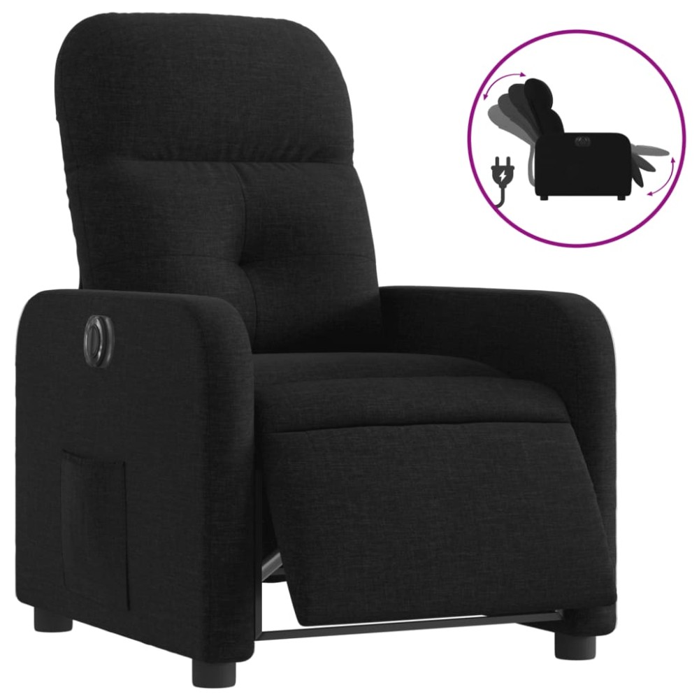 vidaXL Fotoliu rabatabil electric, negru, material textil