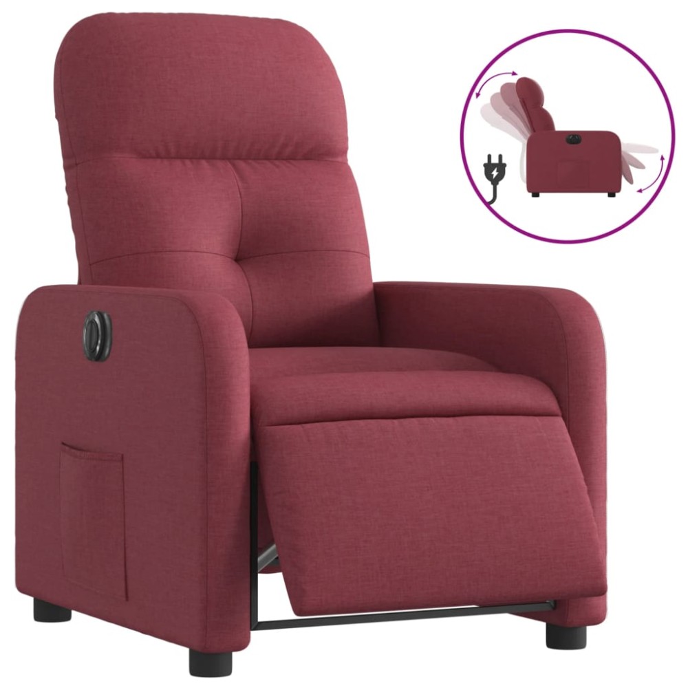 vidaXL Fotoliu rabatabil electric, roșu vin, material textil