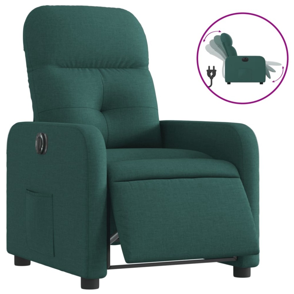 vidaXL Fotoliu rabatabil electric, verde închis, material textil