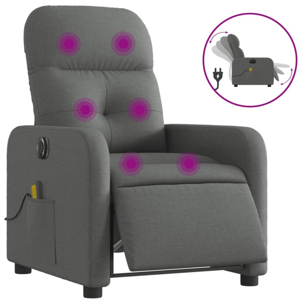 vidaXL Fotoliu electric de masaj rabatabil, gri închis, textil