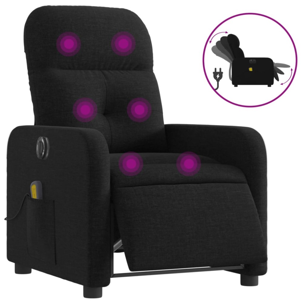 vidaXL Fotoliu electric de masaj rabatabil, negru, textil