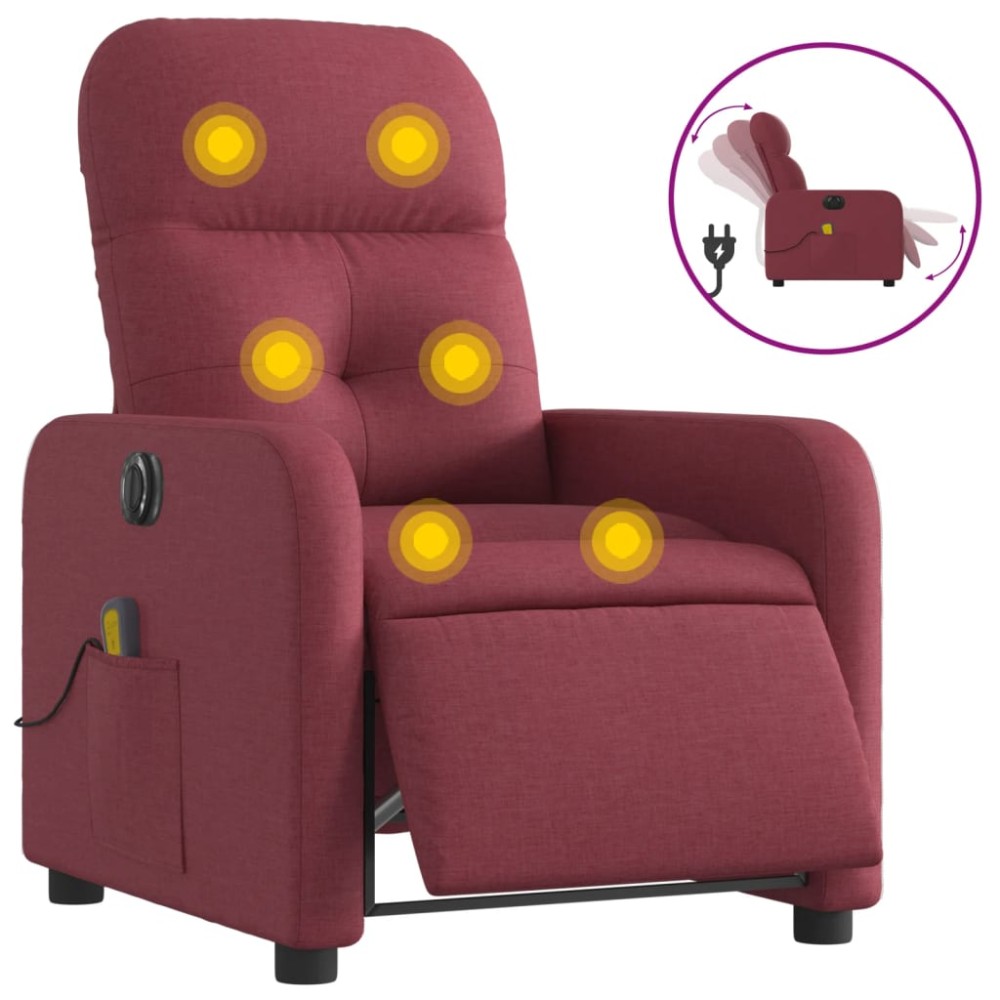 vidaXL Fotoliu electric de masaj rabatabil, roșu vin, textil
