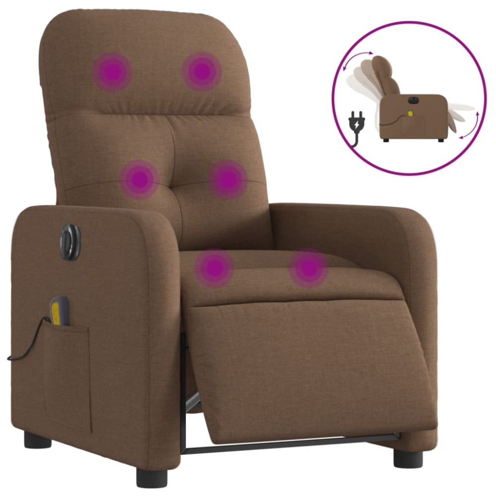 vidaXL Fotoliu electric de masaj rabatabil, maro, textil
