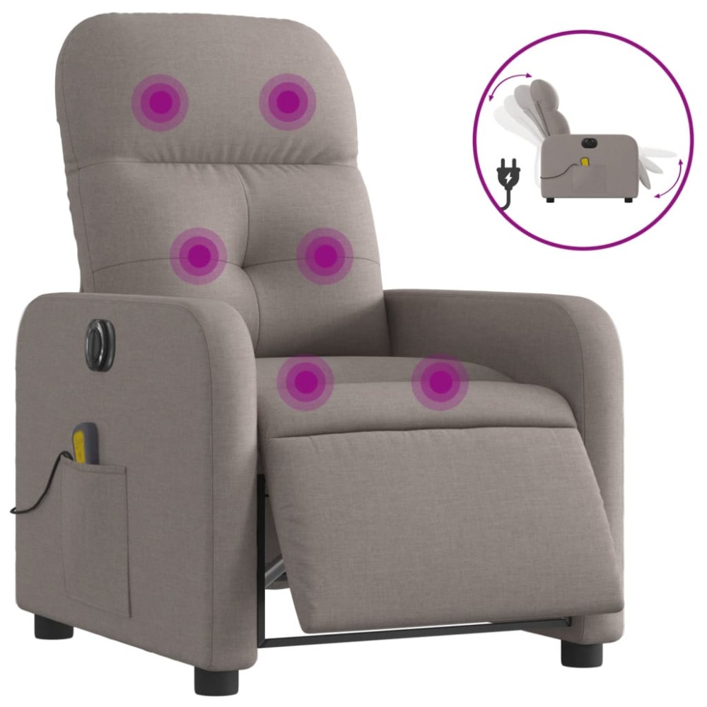 vidaXL Fotoliu electric de masaj rabatabil, gri taupe, textil