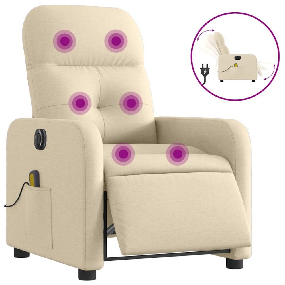 vidaXL Fotoliu electric de masaj rabatabil, crem, textil