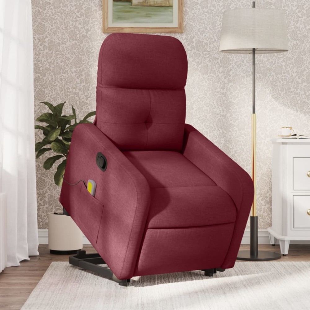 vidaXL Fotoliu rabatabil de masaj cu ridicare, roșu vin, textil