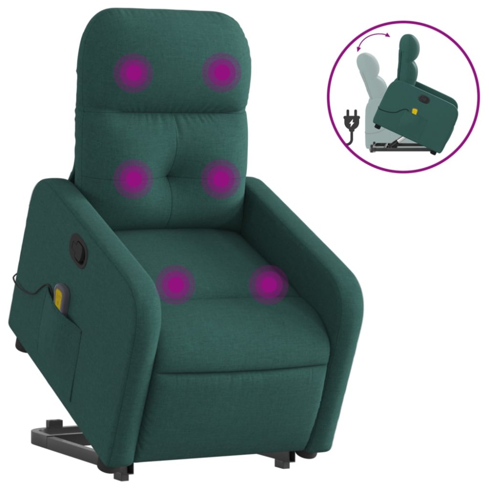 vidaXL Fotoliu rabatabil de masaj, cu ridicare, verde închis, textil