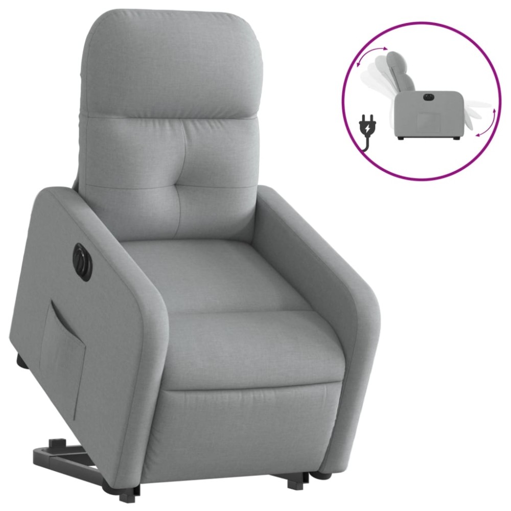 vidaXL Fotoliu electric rabatabil cu ridicare, gri deschis, textil