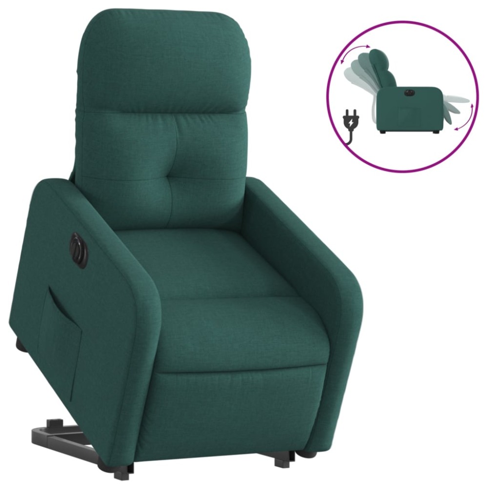 vidaXL Fotoliu electric rabatabil cu ridicare, verde închis, textil