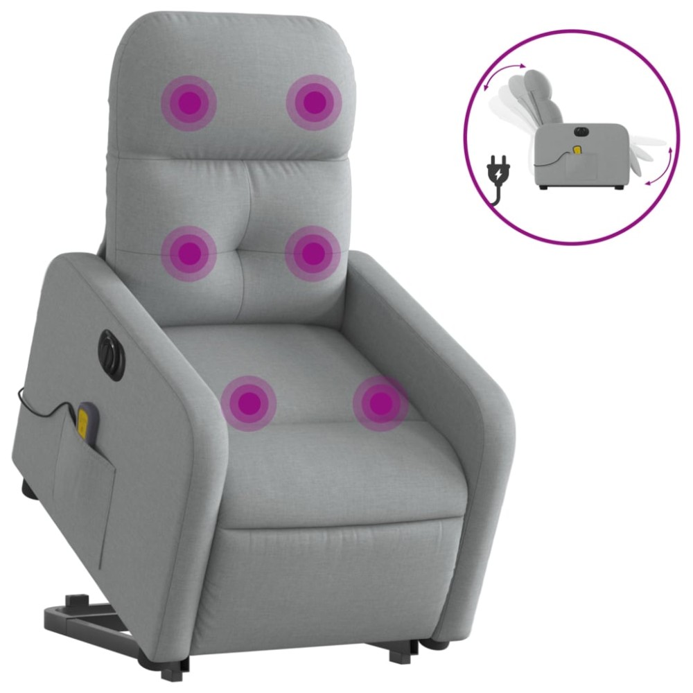 vidaXL Fotoliu electric masaj rabatabil cu ridicare, gri închis textil