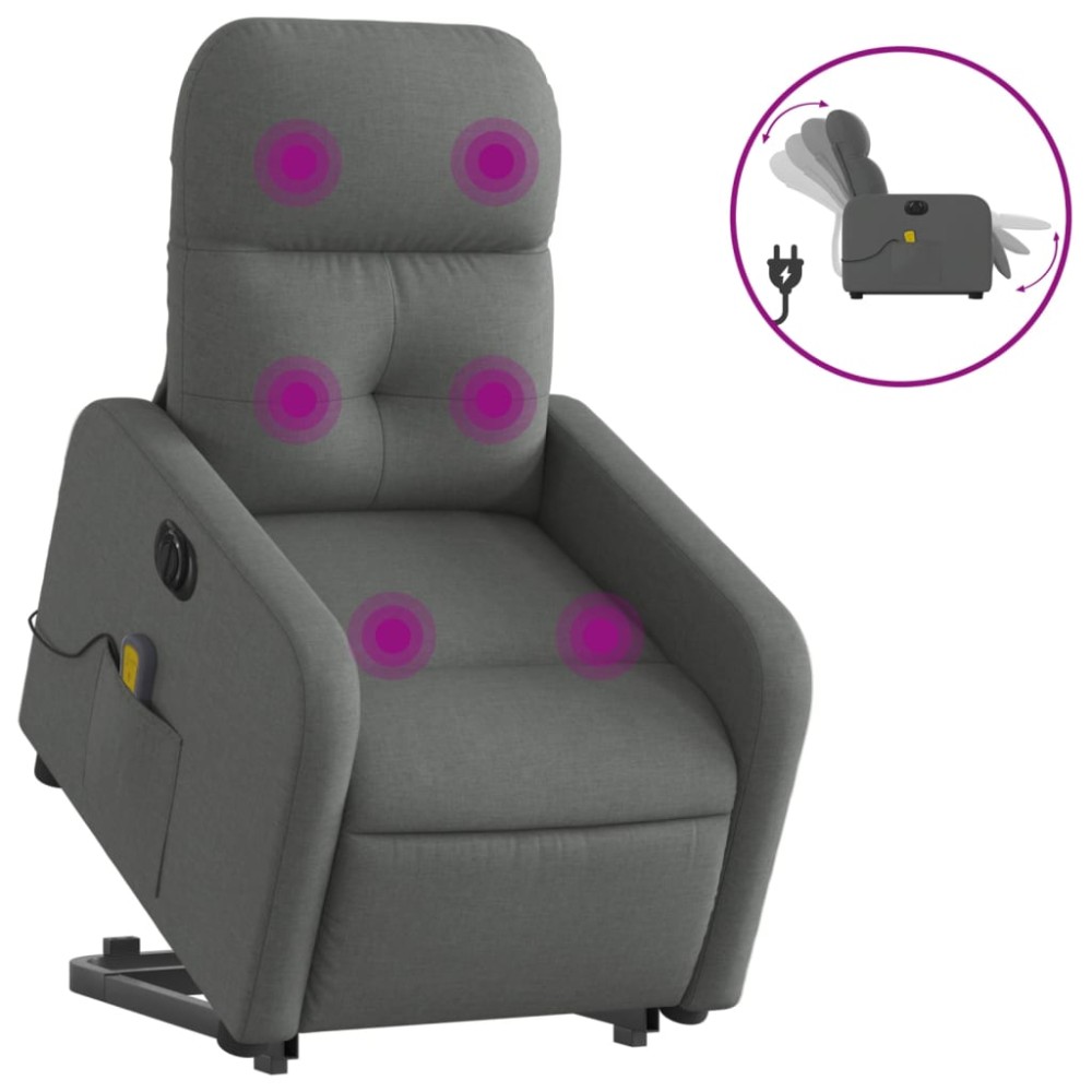 vidaXL Fotoliu electric masaj rabatabil cu ridicare, gri închis textil