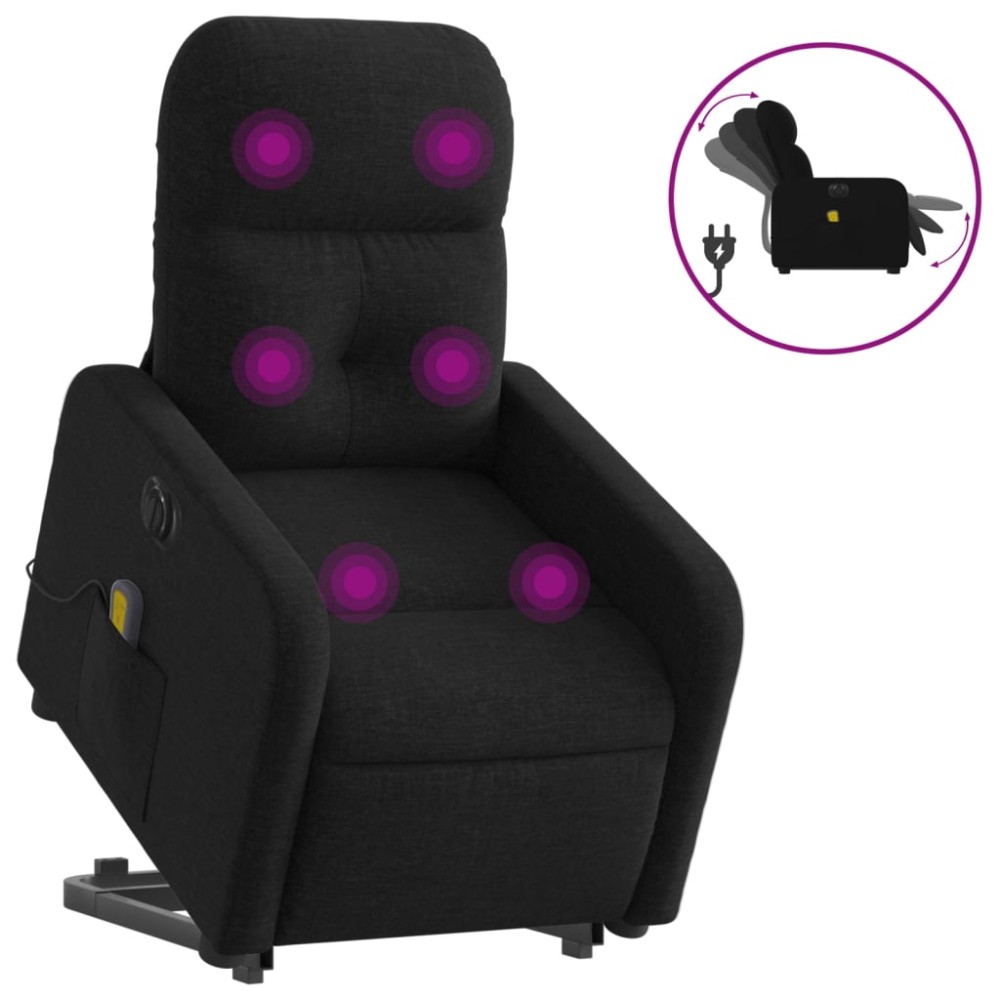 vidaXL Fotoliu electric de masaj rabatabil cu ridicare, negru, textil
