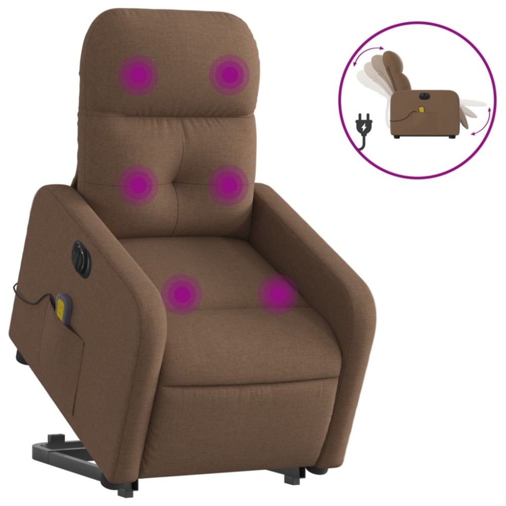 vidaXL Fotoliu electric de masaj rabatabil cu ridicare, maro, textil