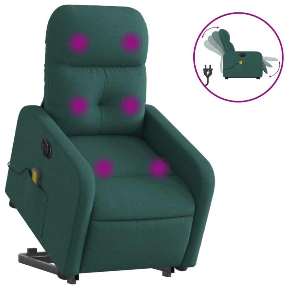 vidaXL Fotoliu electric masaj rabatabil / ridicare verde închis textil