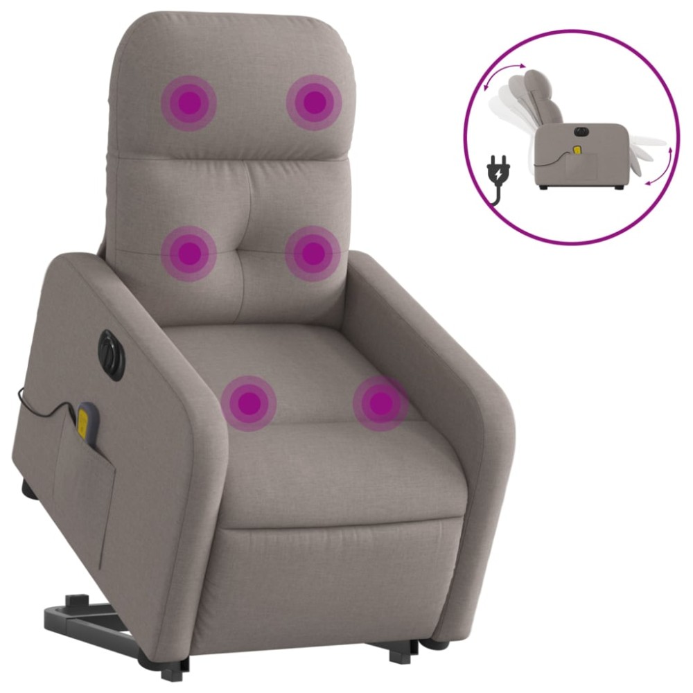 vidaXL Fotoliu electric masaj rabatabil cu ridicare, gri taupe, textil