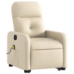 vidaXL Fotoliu electric de masaj rabatabil cu ridicare, crem, textil vidaXL Fotoliu electric de masaj rabatabil cu ridicare, crem, textil