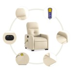 vidaXL Fotoliu electric de masaj rabatabil cu ridicare, crem, textil vidaXL Fotoliu electric de masaj rabatabil cu ridicare, crem, textil