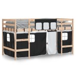 vidaXL Pat etajat de copii cu perdele, 80x200 cm, lemn masiv pin vidaXL Pat etajat de copii cu perdele, 80x200 cm, lemn masiv pin