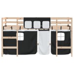 vidaXL Pat etajat de copii perdele, alb/negru 90x200 cm lemn masiv pin vidaXL Pat etajat de copii perdele, alb/negru 90x200 cm lemn masiv pin