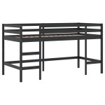 vidaXL Pat etajat de copii perdele, alb/negru 90x200 cm lemn masiv pin
