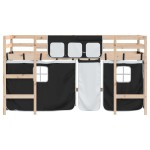 vidaXL Pat etajat de copii perdele, alb/negru 90x190 cm lemn masiv pin