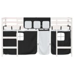 vidaXL Pat etajat de copii perdele, alb/negru 90x190 cm lemn masiv pin vidaXL Pat etajat de copii perdele, alb/negru 90x190 cm lemn masiv pin