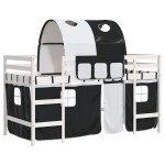 vidaXL Pat etajat de copii cu tunel alb/negru 80x200 cm lemn masiv pin vidaXL Pat etajat de copii cu tunel alb/negru 80x200 cm lemn masiv pin