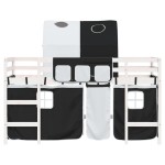 vidaXL Pat etajat de copii cu tunel alb/negru 80x200 cm lemn masiv pin vidaXL Pat etajat de copii cu tunel alb/negru 80x200 cm lemn masiv pin