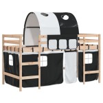 vidaXL Pat etajat de copii cu tunel alb/negru 90x190 cm lemn masiv pin vidaXL Pat etajat de copii cu tunel alb/negru 90x190 cm lemn masiv pin