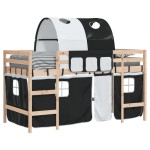 vidaXL Pat etajat de copii cu tunel alb/negru 90x190 cm lemn masiv pin vidaXL Pat etajat de copii cu tunel alb/negru 90x190 cm lemn masiv pin