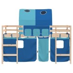 vidaXL Pat etajat de copii cu tunel albastru 90x190 cm lemn masiv pin