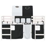 vidaXL Pat etajat de copii cu tunel alb/negru 90x190 cm lemn masiv pin vidaXL Pat etajat de copii cu tunel alb/negru 90x190 cm lemn masiv pin