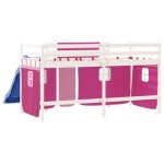 vidaXL Pat etajat de copii cu perdele, roz, 80x200 cm, lemn masiv pin