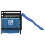 vidaXL Pat etajat de copii cu perdele, blå, 80x200 cm, lemn masiv pin vidaXL Pat etajat de copii cu perdele, blå, 80x200 cm, lemn masiv pin