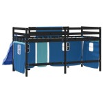 vidaXL Pat etajat de copii cu perdele, blå, 80x200 cm, lemn masiv pin vidaXL Pat etajat de copii cu perdele, blå, 80x200 cm, lemn masiv pin
