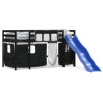 vidaXL Pat etajat de copii perdele, alb/negru 90x190 cm lemn masiv pin vidaXL Pat etajat de copii perdele, alb/negru 90x190 cm lemn masiv pin