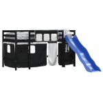 vidaXL Pat etajat de copii perdele, alb/negru 90x190 cm lemn masiv pin vidaXL Pat etajat de copii perdele, alb/negru 90x190 cm lemn masiv pin