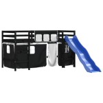vidaXL Pat etajat de copii perdele, alb/negru 90x190 cm lemn masiv pin vidaXL Pat etajat de copii perdele, alb/negru 90x190 cm lemn masiv pin