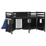 vidaXL Pat etajat de copii perdele, alb/negru 90x190 cm lemn masiv pin vidaXL Pat etajat de copii perdele, alb/negru 90x190 cm lemn masiv pin