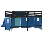 vidaXL Pat etajat de copii cu perdele, blå, 90x190 cm, lemn masiv pin vidaXL Pat etajat de copii cu perdele, blå, 90x190 cm, lemn masiv pin