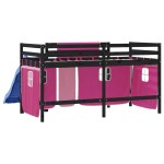 vidaXL Pat etajat de copii cu perdele, roz, 90x190 cm, lemn masiv pin vidaXL Pat etajat de copii cu perdele, roz, 90x190 cm, lemn masiv pin