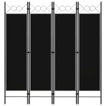 vidaXL Paravan de cameră cu 4 panouri, negru, 160 x 180 cm