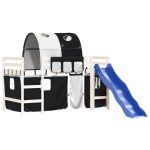 vidaXL Pat etajat de copii cu tunel alb/negru 90x190 cm lemn masiv pin vidaXL Pat etajat de copii cu tunel alb/negru 90x190 cm lemn masiv pin