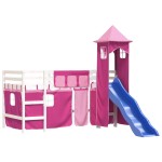 vidaXL Pat etajat de copii cu turn, roz, 80x200 cm, lemn masiv pin vidaXL Pat etajat de copii cu turn, roz, 80x200 cm, lemn masiv pin